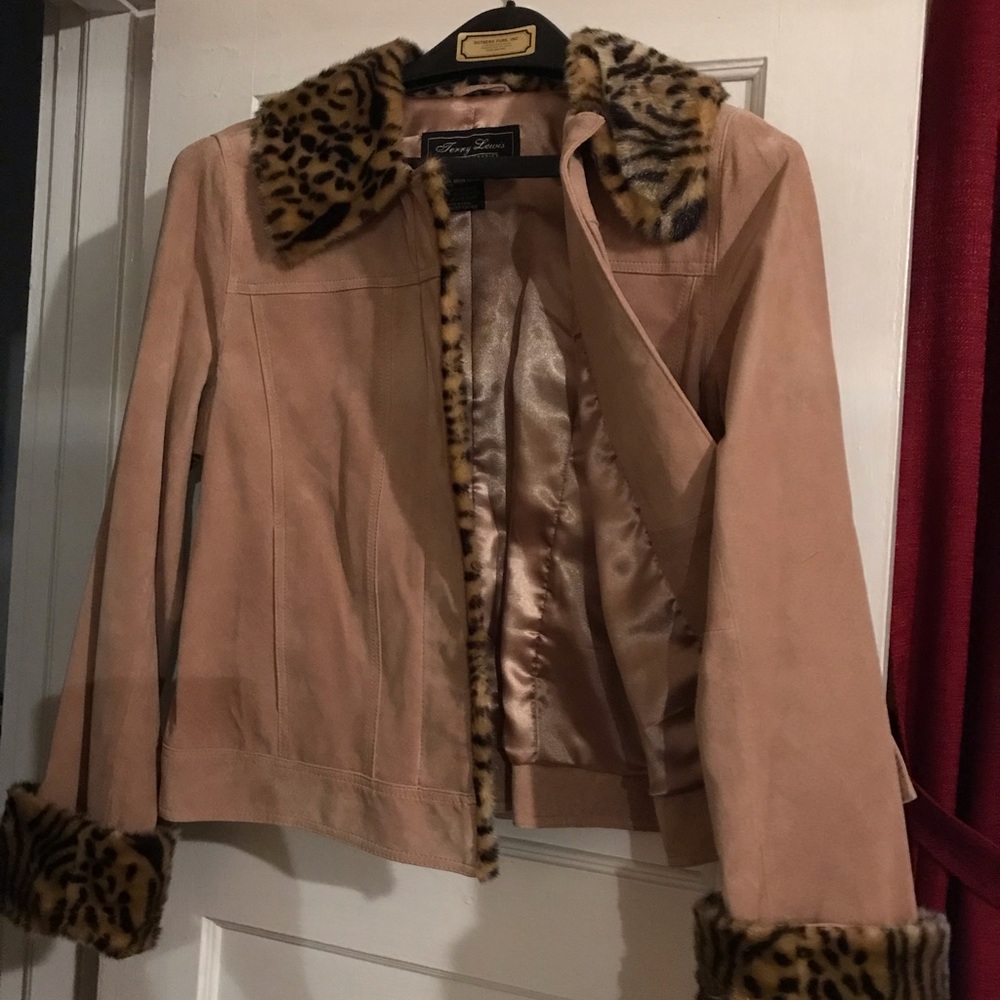 Genuine Leather Jacket Animal Print Collar & Cuffs